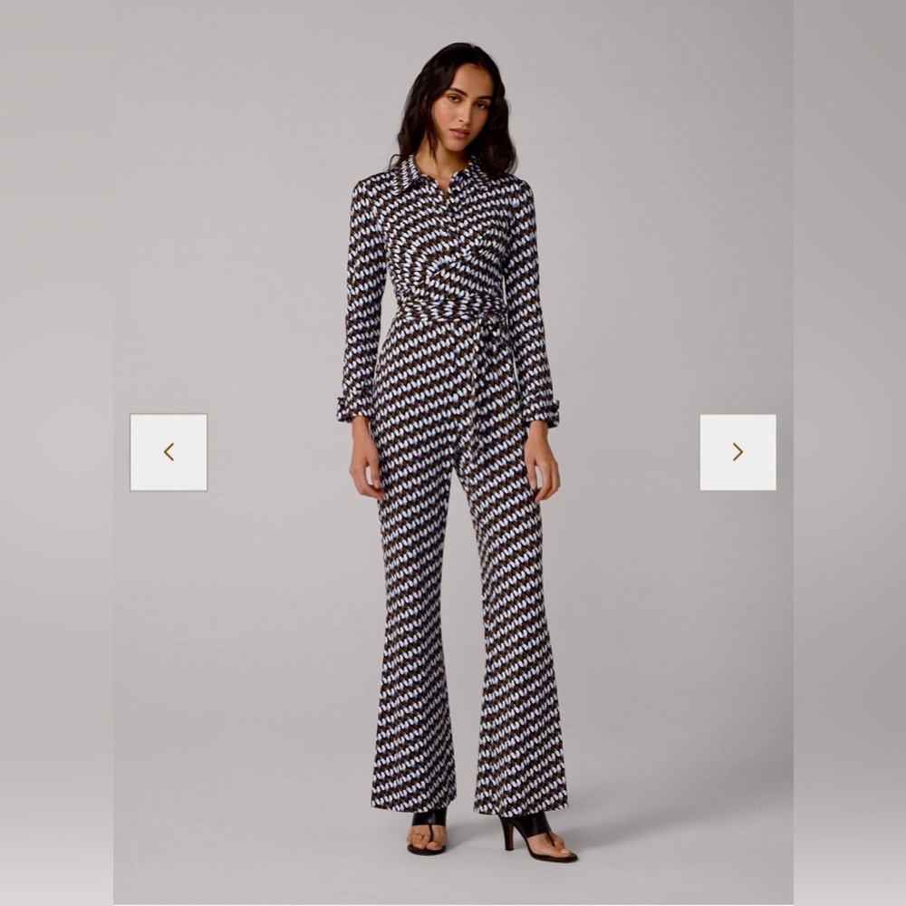 Diane Von Furstenberg Red, black and white  Patterned Top jumpsuit. New with tgs